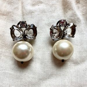 Large pearl and grey crystals J.Crew earrings